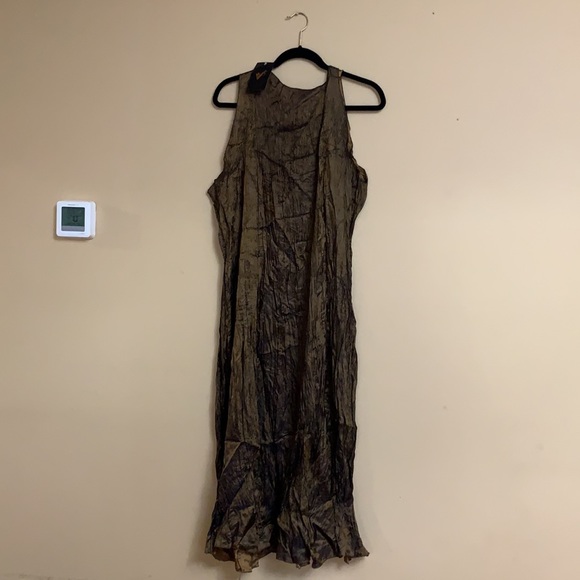 Lee Andersen - Crushed Silk Midi Scoop Neck Dress Tres Earth Bronze NEW - Picture 3 of 8